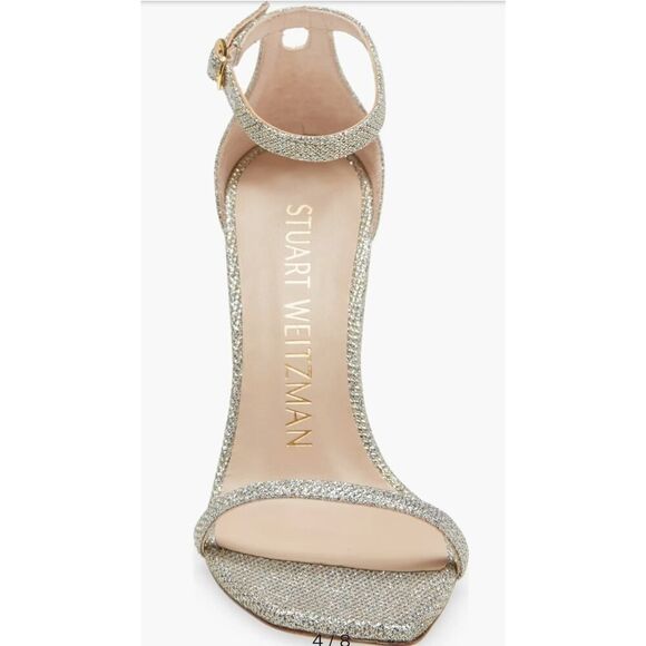 Stuart Weitzman Nudistcurve Ankle Strap Platino Glitter Sandals Heels | 8½ EUC - Picture 12 of 12